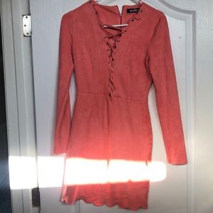 Coral pink suede dress